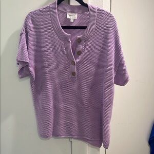 Purple Ribbed Button Down Shirt with Mandarin Collar